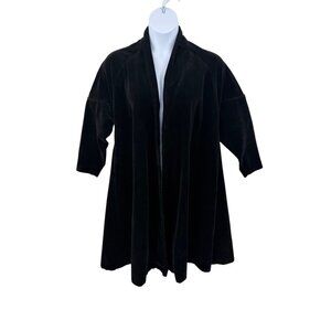 FABULOUS VINTAGE BLACK VELVET OPEN FRONT KIMONO COAT - L